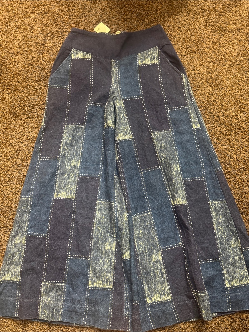 We The Free Wide-Leg Patchwork Pull on Jeans